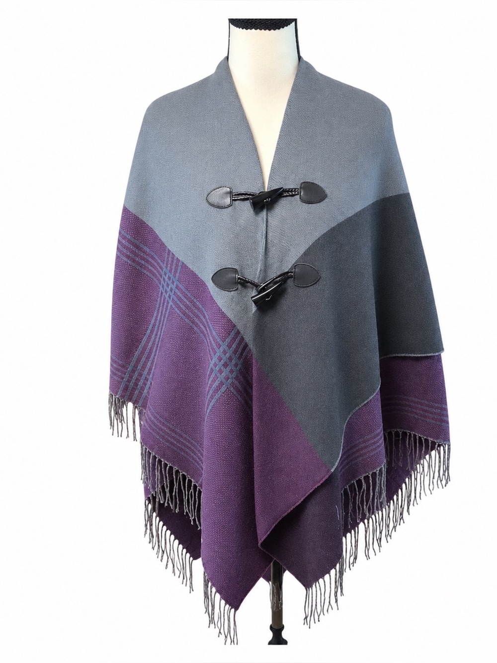 Accessory St Colorblock Hooded Fringe‎ Cape Poncho NWT